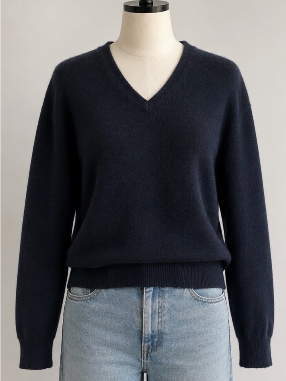 J. Crew Navy V-Neck Cashmere-Feel Sweater